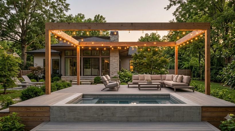 Pergola, pool & loungers