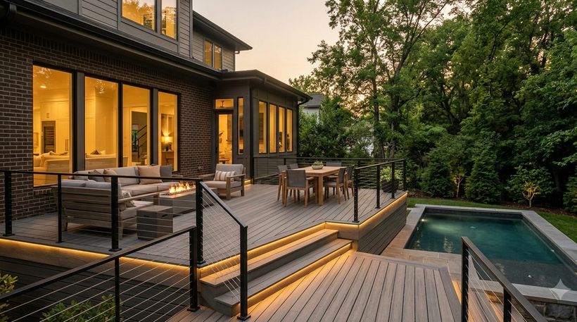 Evening deck + pool