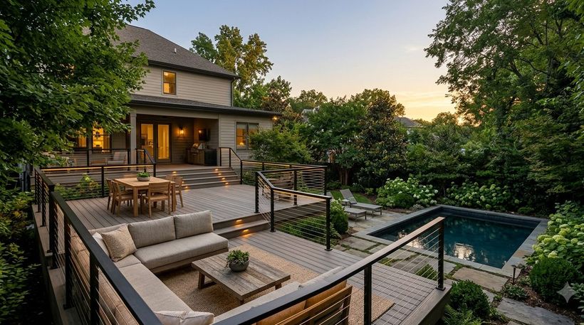 Deck + pool, dusk
